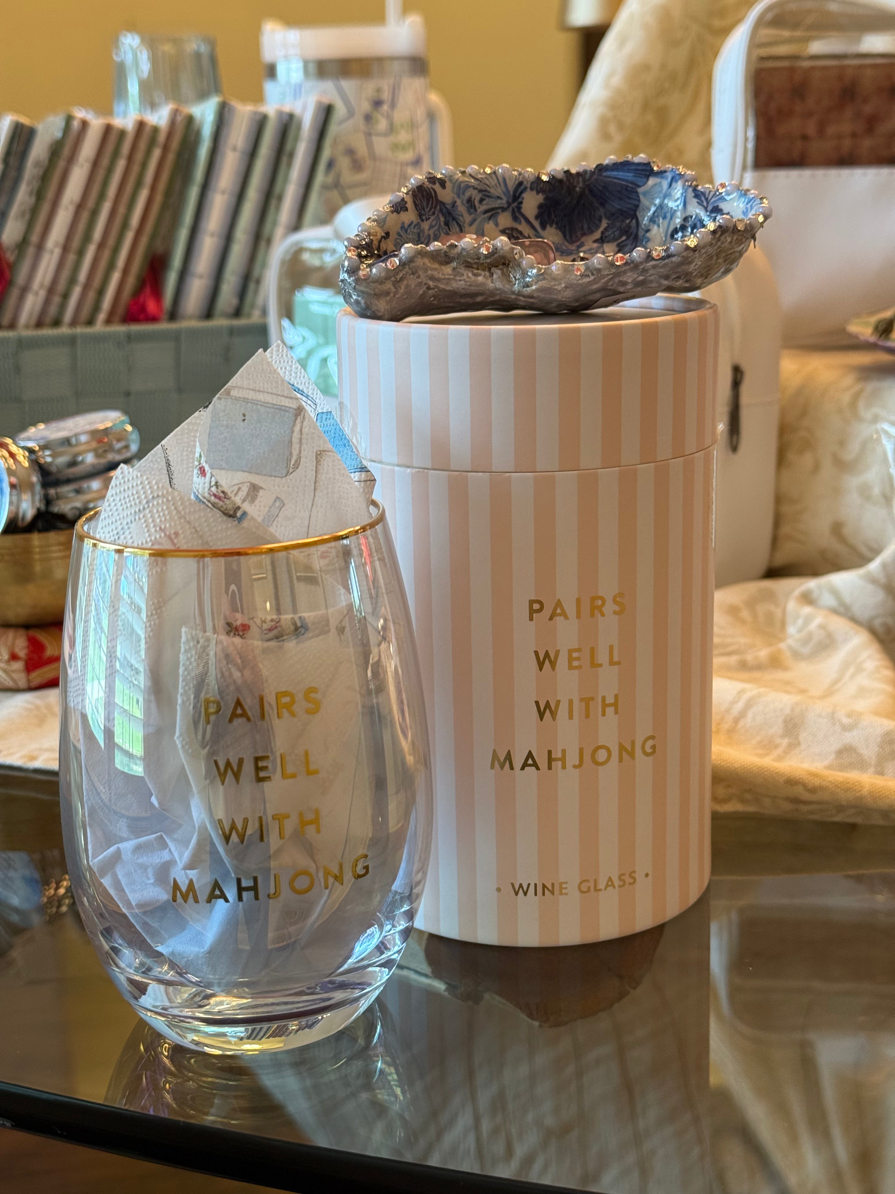 Pairs Well With Mahjong Stemless Wine Glass